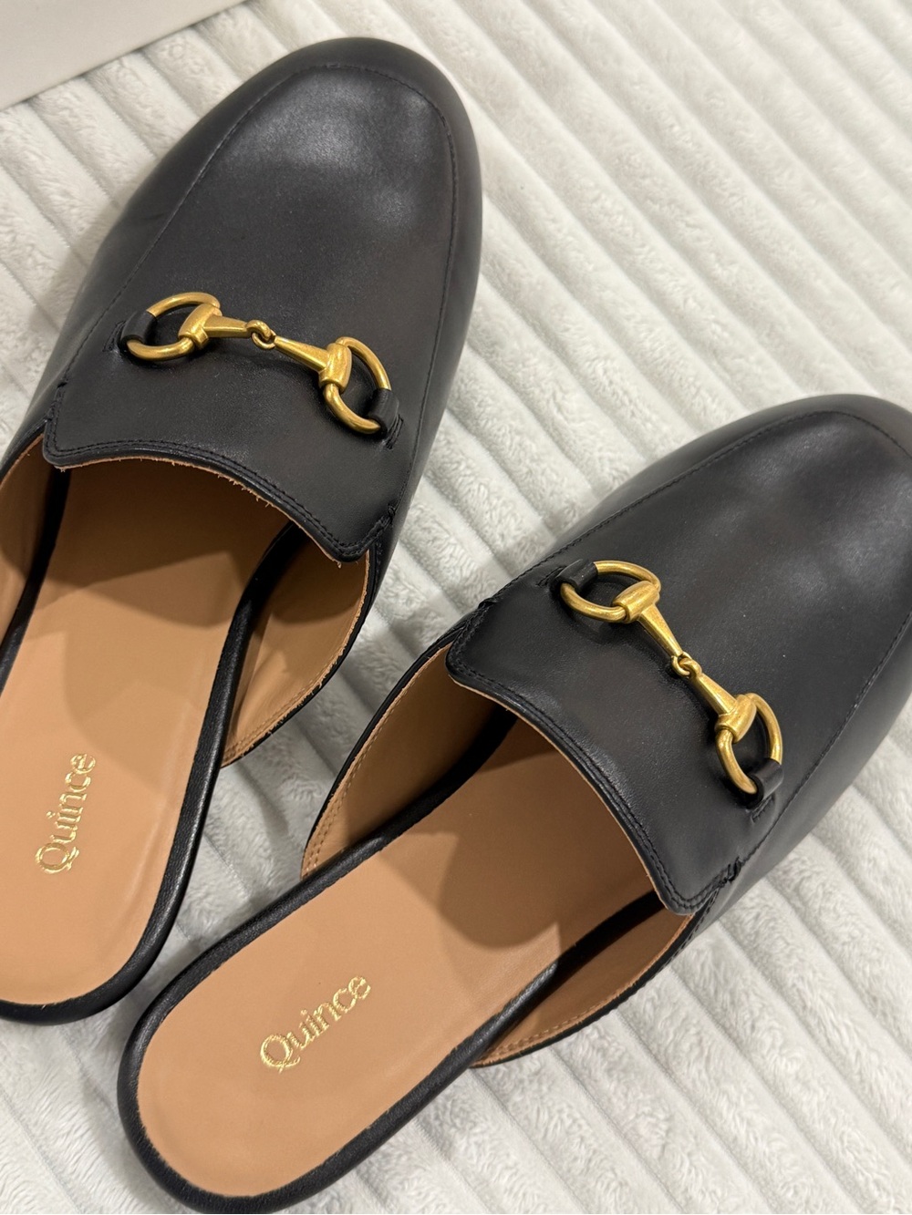 Quince Black Leather Slip-On Mules with Gold Horsebit - Picture 6 of 6